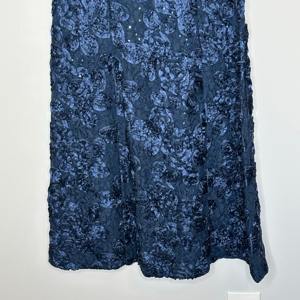 Alex Evenings Navy Blue Floral Lace Sequin Rosette Embellished Midi Dress Size 8 - Picture 8 of 16